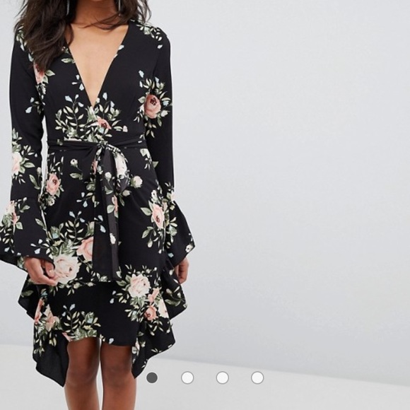 floral frill wrap dress